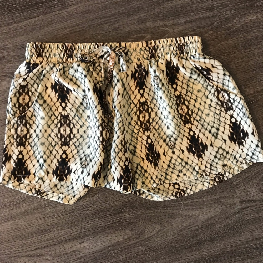 Brown, black, cream snake print shorts